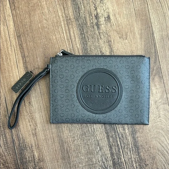 GUESS Charcoal Embossed woman’s Wristlet wallet - Picture 1 of 6